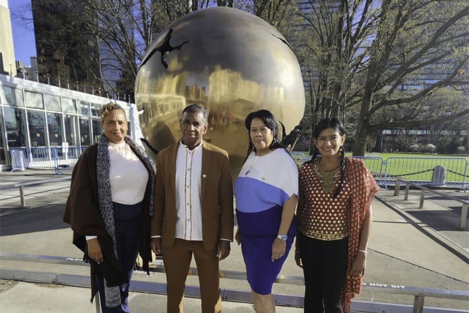 From l. to r.: Phenice Frans, James Finies, Joseline Thielman, and Davika Bissessar of Bonaire attend the fourth session of the United Nations Permanent Forum on People of African Descent at the headquarters in New York City.