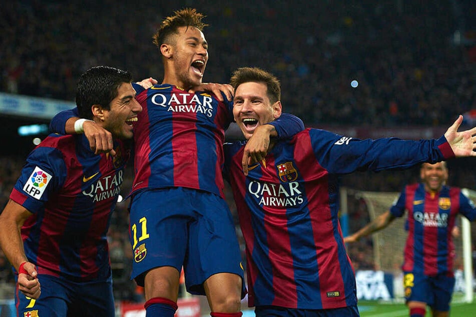 Jubel-Szenen aus vergangenen Barca-Tagen. Luis Suarez, Neymar und Lionel Messi waren drei Jahre lang das Sturm-Trio der Katalanen.