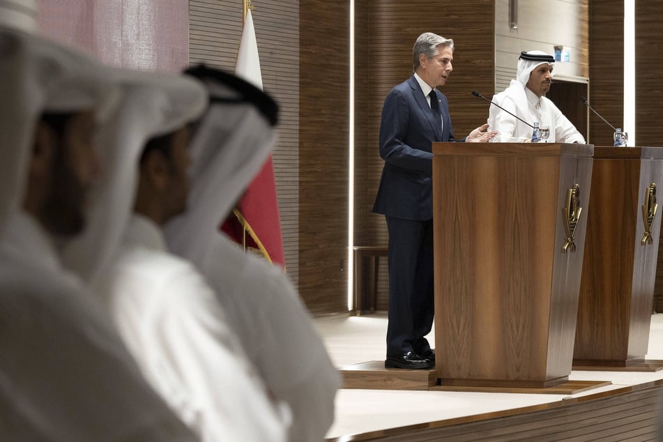 US Secretary of State Antony Blinken holds a joint press conference with Qatari Prime Minister and Foreign Minister Mohammed bin Abdulrahman Al Thani in Doha on October 24, 2024.