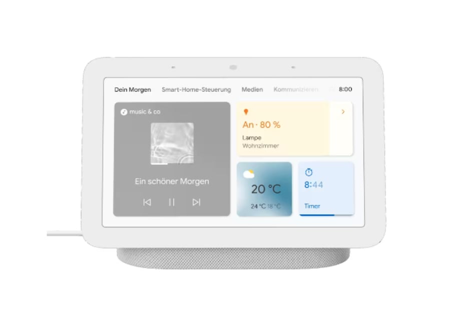 Mit dem Google Nest Hub 2. Generation funktioniert die Smart-Home-Steuerung bequem über das Tippen auf den Bildschirm oder per Sprachbefehl.