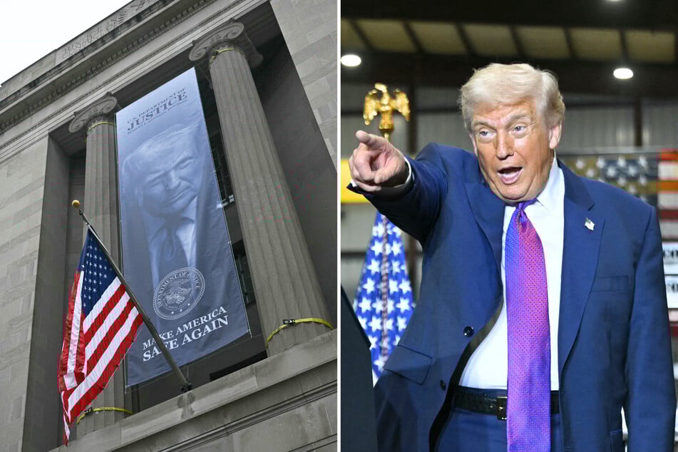 On Thursday, President Donald Trump ordered a large banner featuring a photo of him to be hung on the exterior of the Justice Department building.