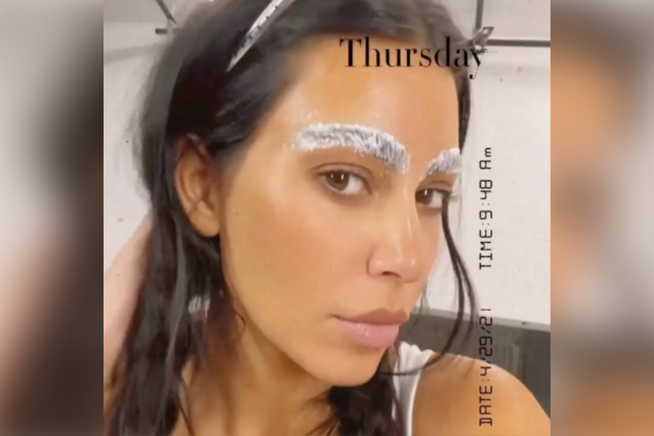 Kim showed the process of bleaching her eyebrows blonde on Instagram on Thursday.