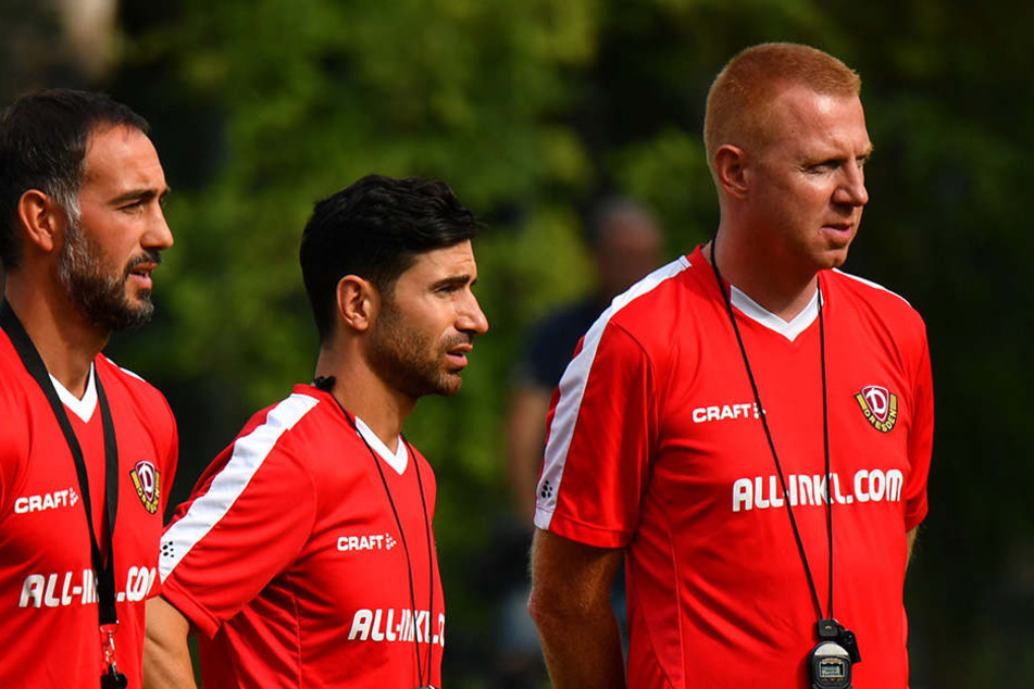 Angekommen in Dresden: Der neue Cheftrainer Maik Walpurgis (r.) mit seinen Co-Trainern Massimilian Porcello (l.) und Ovid Hajou.