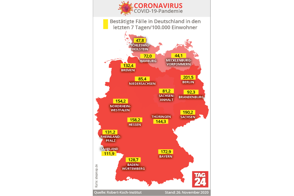 Die aktuellen Corona-Fallzahlen in Deutschland.