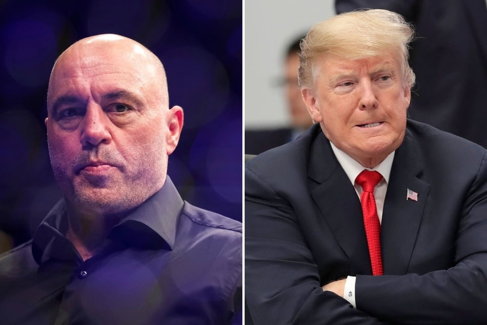 Donald Trump (r.) shared a vitriolic reaction after popular podcaster Joe Rogan (l.) praised Robert F. Kennedy Jr., which many saw as an endorsement.