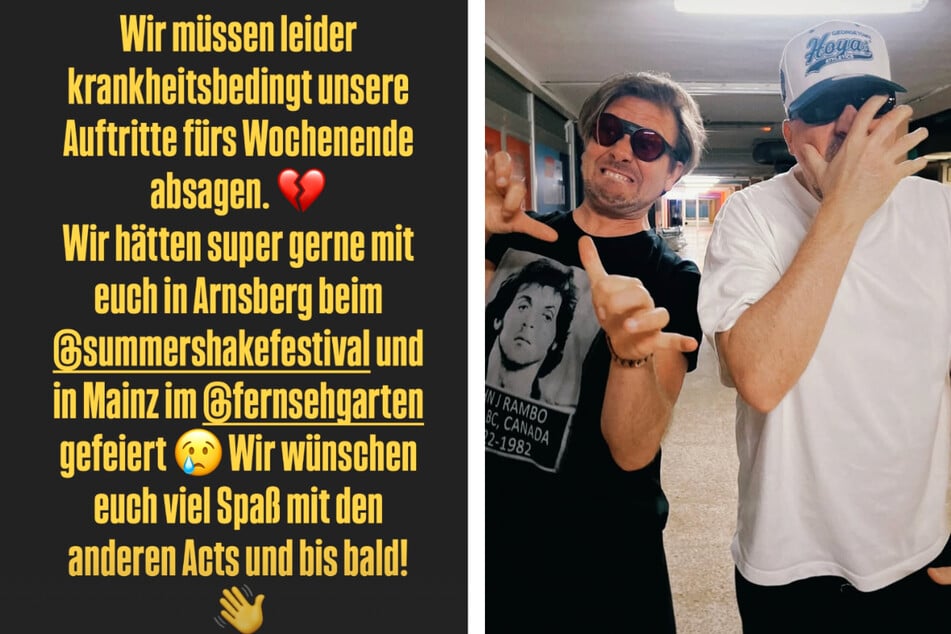 Per Instagram-Story sagten "Die Atzen" alle Auftritte für das Wochenende krankheitsbedingt ab.