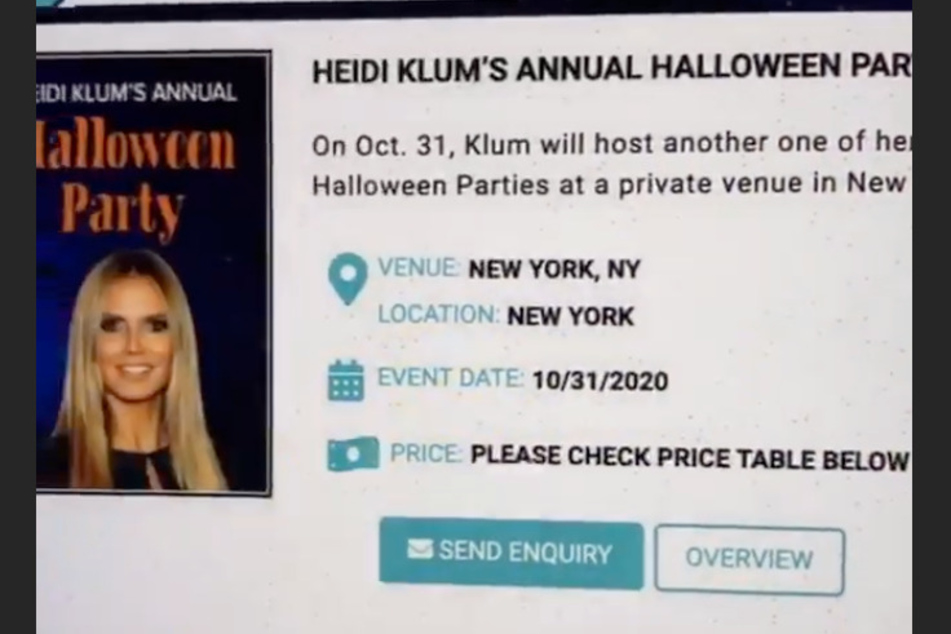 Heidi Klum filmte die Website ab, auf der die Betrüger Tickets für ihre Halloween-Party anbieten.