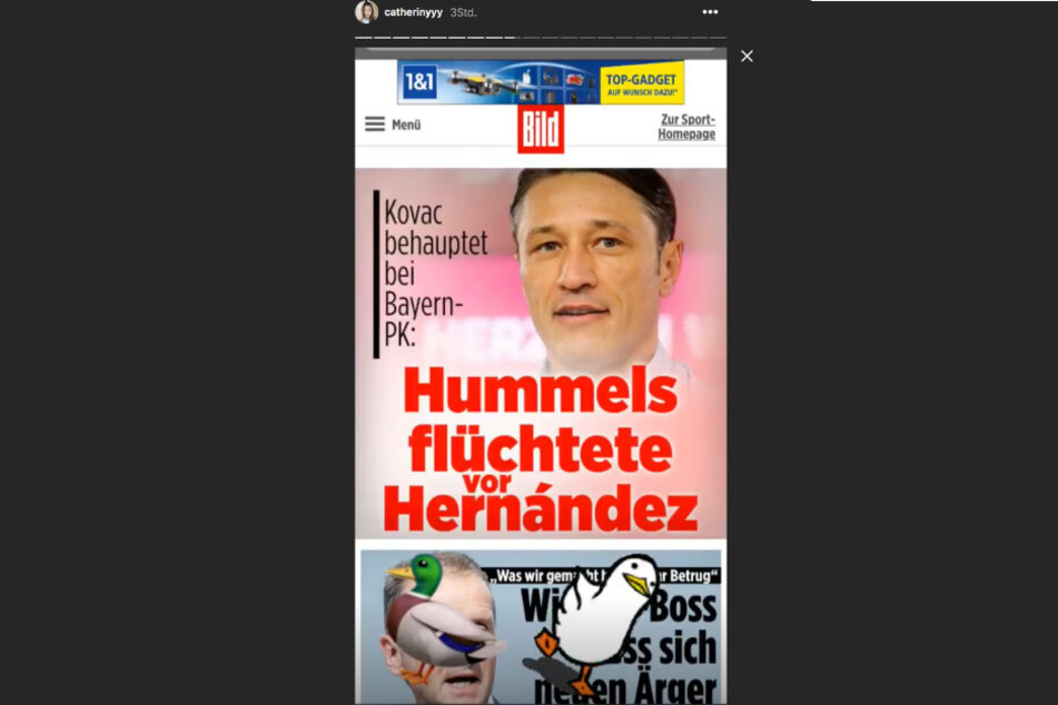 Cathy Hummels hat in ihrer Story auf Instagram mit Emojis auf das Statement von Niko Kovac reagiert.