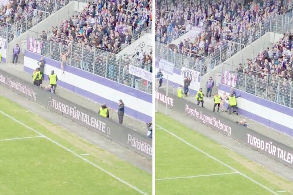 Ein Flitzer versuchte, das Spiel zu stören, wurde aber direkt von den Ordnern geschnappt.