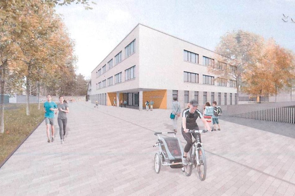 Um die geplante Fassade der 148. Grundschule in der Dresdner Neustadt gab es
Streit. Jetzt wird sie angepasst.
