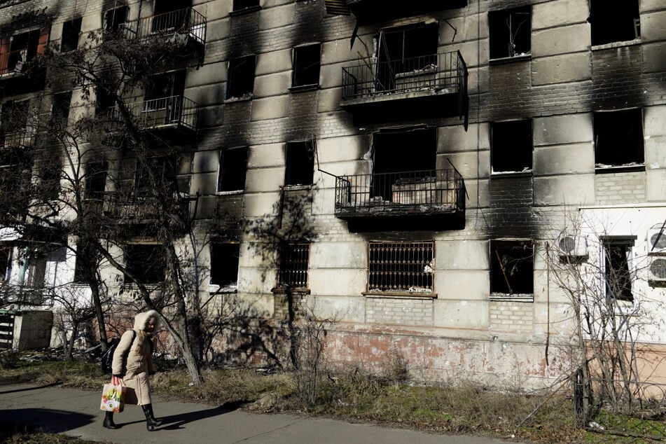 Destroyed apartment buildings in the town of Severodonetsk in the eastern Luhansk region of Ukraine, which is currently occupied by Russia.