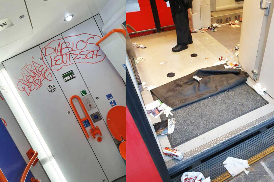 Die Täter vermüllten den Waggon und hinterließen Graffitis.