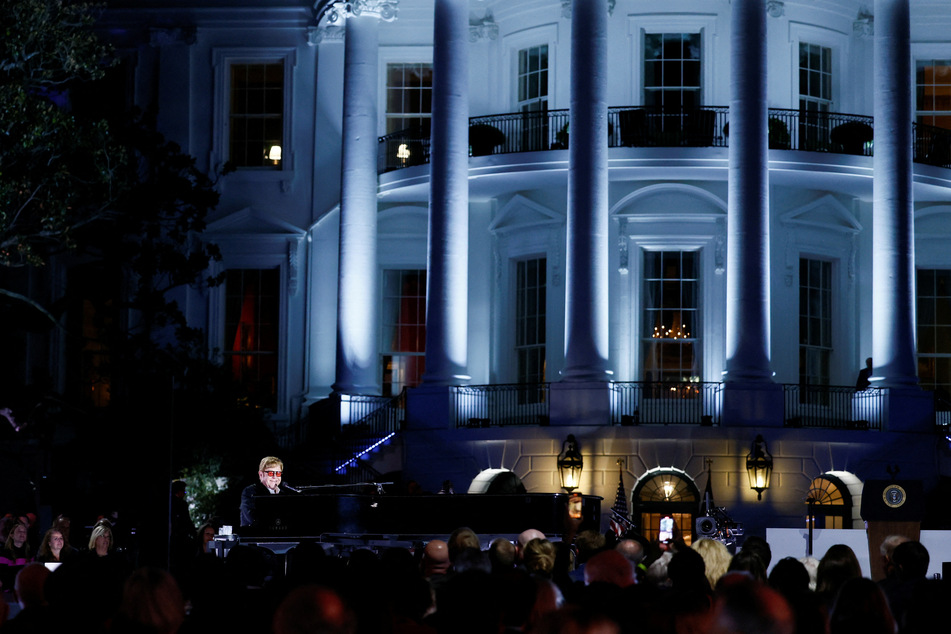 Elton John performing on the White House lawn on Friday evening.