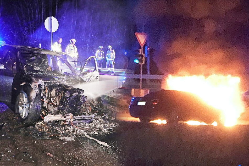 Unfall A4: BMW brennt in A4-Abfahrt komplett aus
