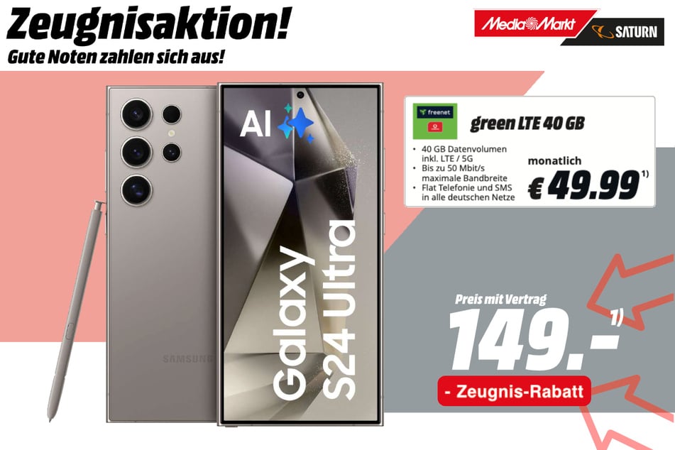 Samsung Galaxy S24 Ultra für 149 Euro im Vertrag.