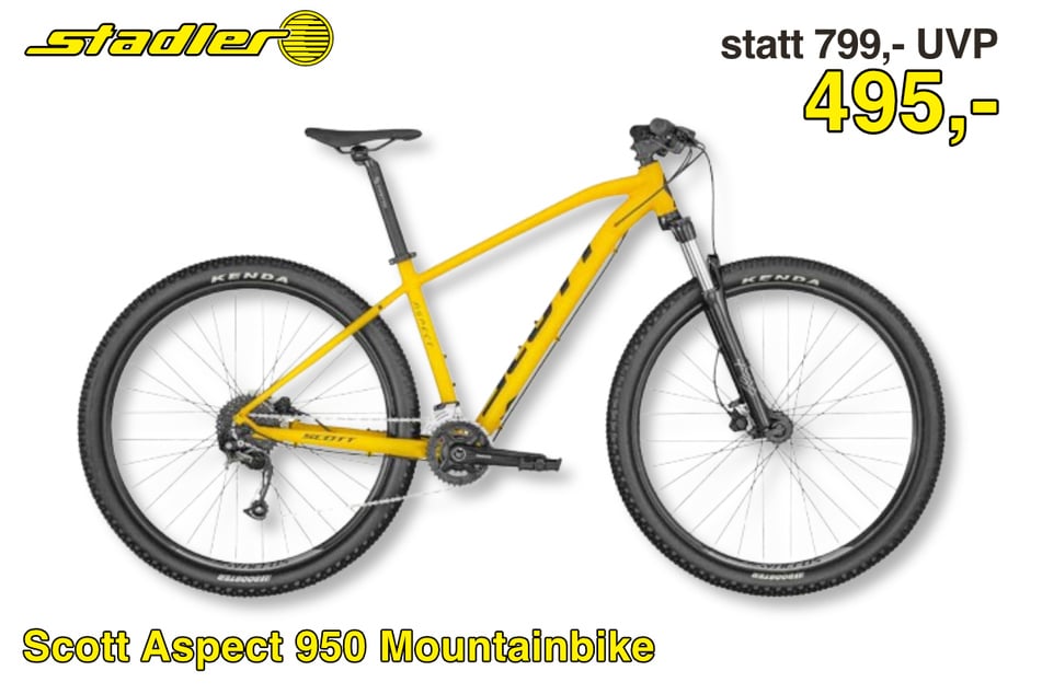 Das Scott Aspect 950 Mountainbike
für 495 statt 799 Euro.