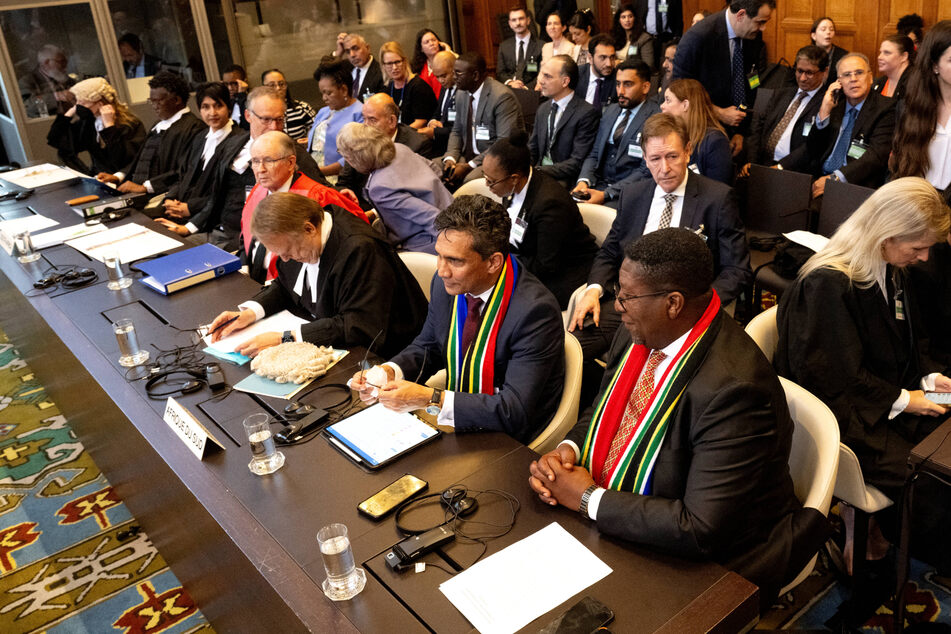 South Africa's legal team (first row) is seen after presenting its arguments to the International Court of Justice (ICJ) as part of South Africa's case against Israel over its Rafah offensive.