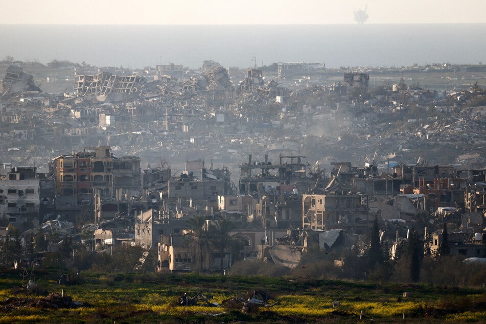 Buildings are pictured lying in ruins inside Gaza due to Israeli assault on February 15, 2025.