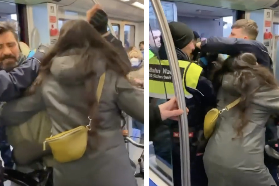 Das Video zeigt, wie der Mann und seine Begleiterin aus der Bahn gezerrt werden.