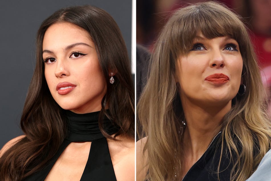 Olivia Rodrigo (l.) has addressed the speculation around her relationship with Taylor Swift, saying "there's no use in harping on" the feud rumors.