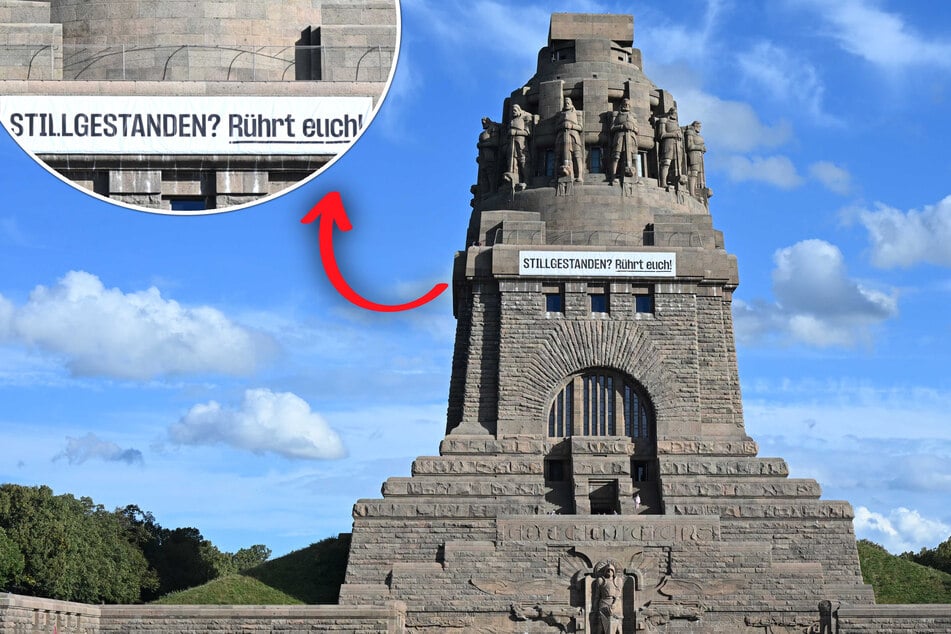 Leipzig: Großes Banner hängt am Völkerschlachtdenkmal: Das hat es damit auf sich