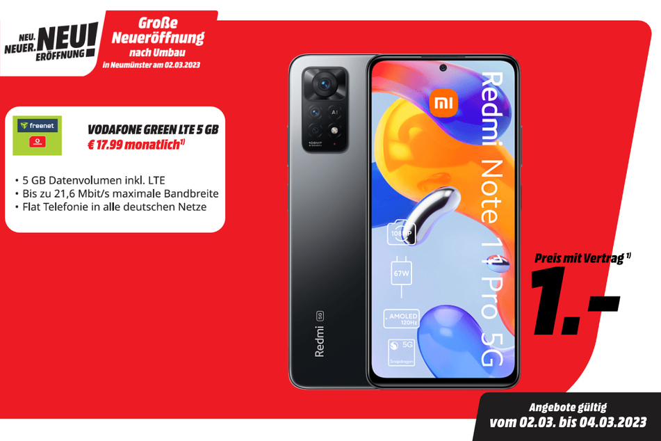Xiaomi Redmi Note 11 Pro für nur 1 Euro im Tarif¹.