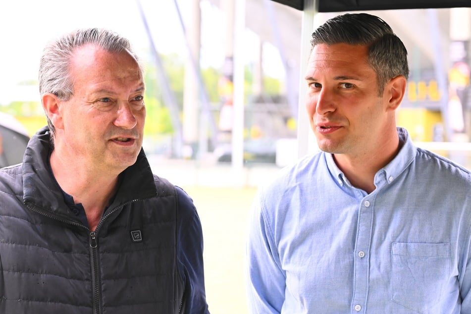 Sportbürgermeister Jan Donhauser (57, l.) und Dynamos Finanz-Geschäftsführer Stephan Zimmermann (39).