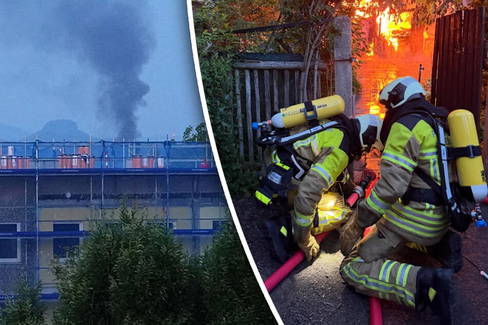 Dresden: Feuer in Gartenanlage: Schwarzer Rauch über Dresdner Stadtteil, Einsatzkräfte hören Knall