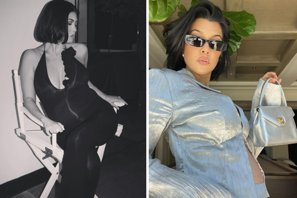 Kourtney Kardashian continues to show off her maternity glow on social media in fashion-forward style.