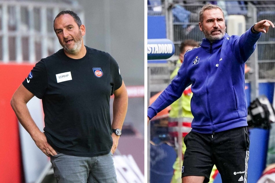 Während Frank Schmidt (49, links) in Heidenheim schon seit 2007 an der Seitenlinie steht, ist Tim Walter (45) beim HSV erst seit wenigen Monaten verantwortlich.