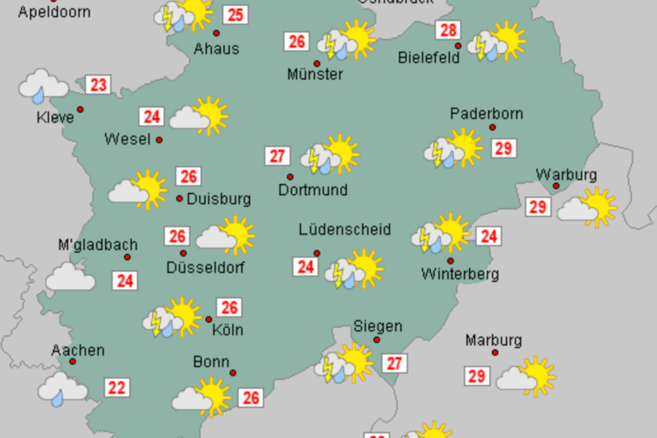 Die 30-Grad-Marke wird in den kommenden Tagen in NRW laut Deutschem Wetterdienst nicht mehr überschritten.