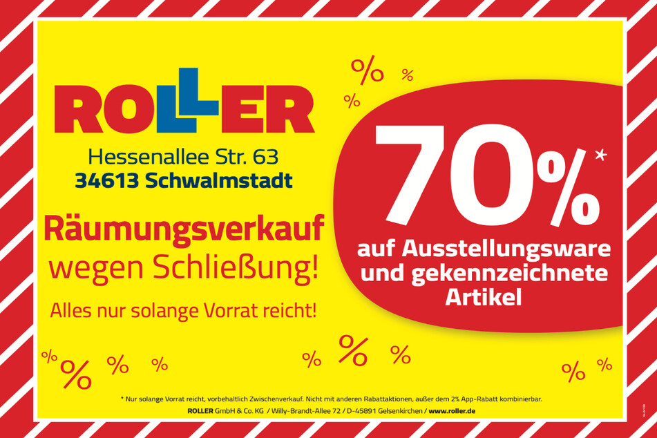Während des Räumungsverkaufs bei ROLLER in Schwalmstadt gibt's bis zu 70 Prozent Rabatt beim Möbelkauf.¹
