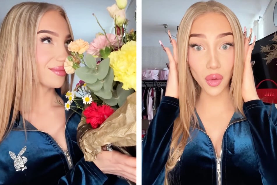 Die 26-Jährige präsentierte in dem Reel verzückt die Blumen, die sie von ihrem Dating-Partner erhielt, echauffiert sich dann aber über dessen Taktlosigkeit.