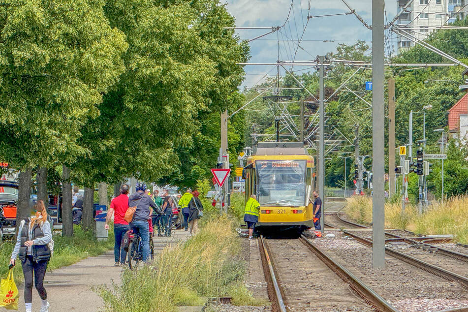 Im Bereich der Haltestelle "Reitschulschlag" wurde eine Person von der Bahn erfasst und verletzt.