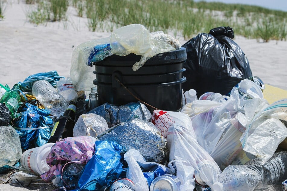 A pile of plastic collected along a small stretch of beach on Long Island, New York.