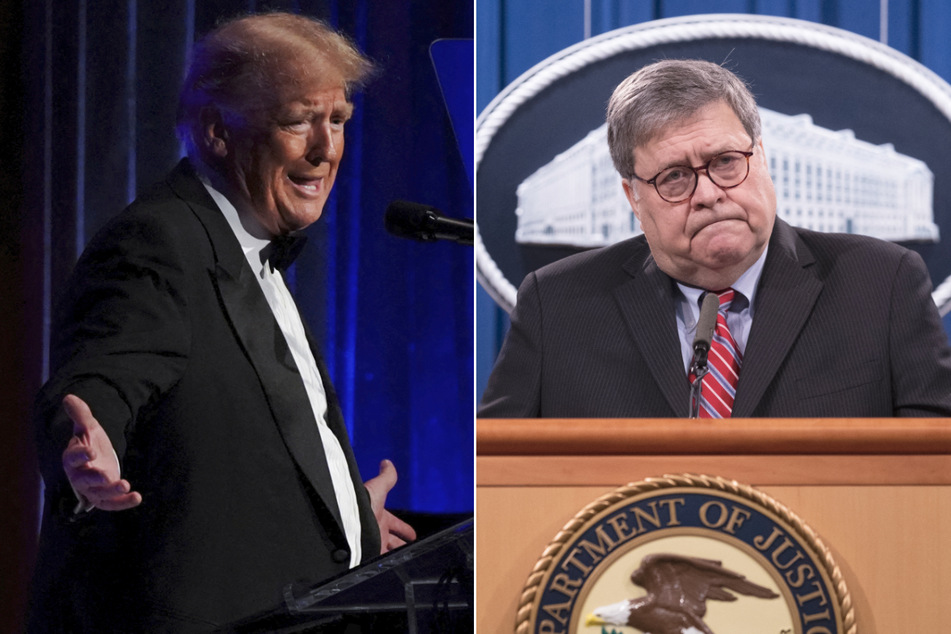 Ex-President Donald Trump (l.) launched a direct attack on his former attorney general, Bill Barr, which may test the limits of the legal gag order imposed in the 2020 election subversion trial.