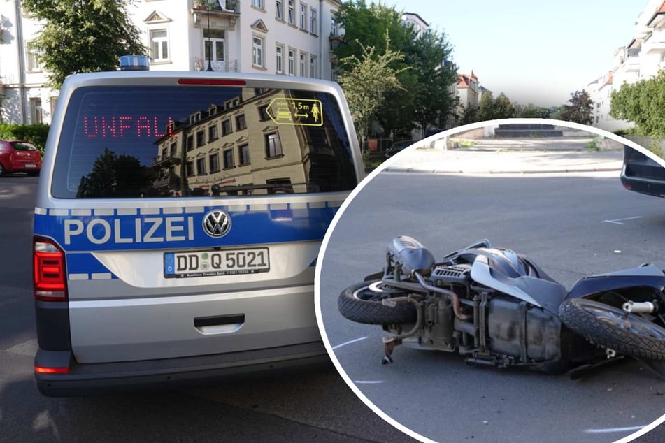Unfall in Striesen: Motorroller kracht auf Kreuzung in Transporter