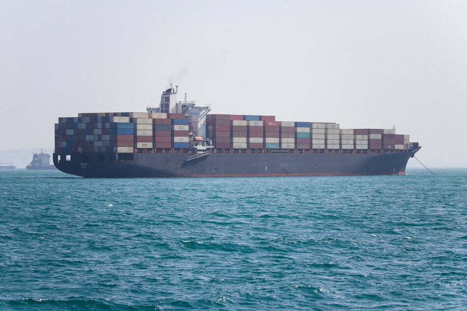 Vessels are pictured in the Strait of Hormuz near Bandar Abbas, Iran, on May 4, 2026.