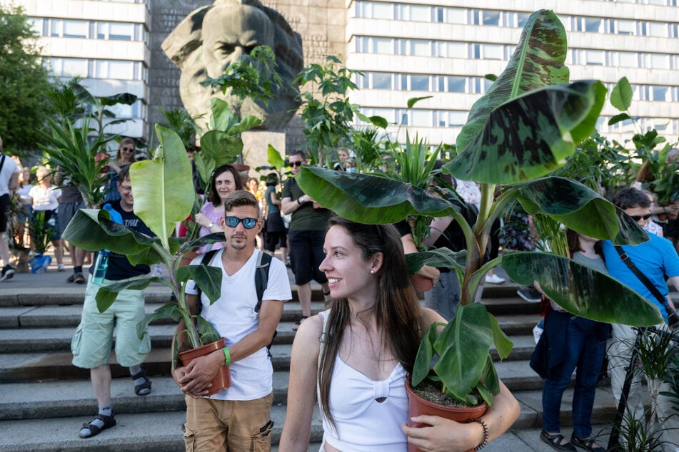 Rund 700 Menschen zogen mit Zimmerpflanzen durch die Chemnitzer Innenstadt.