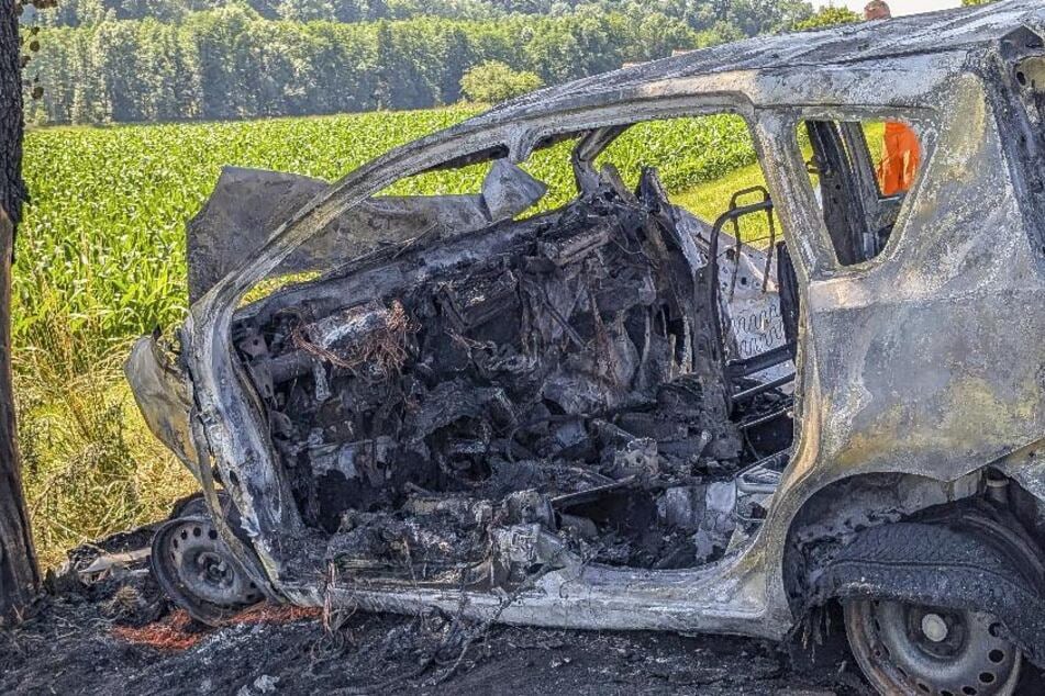 Das Auto hatte nach dem Aufprall Feuer gefangen und war ausgebrannt.