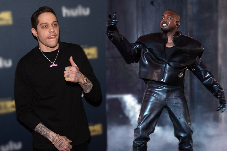 Ye (r.) buries Pete Davidson (l.) in his new music video for Eazy.