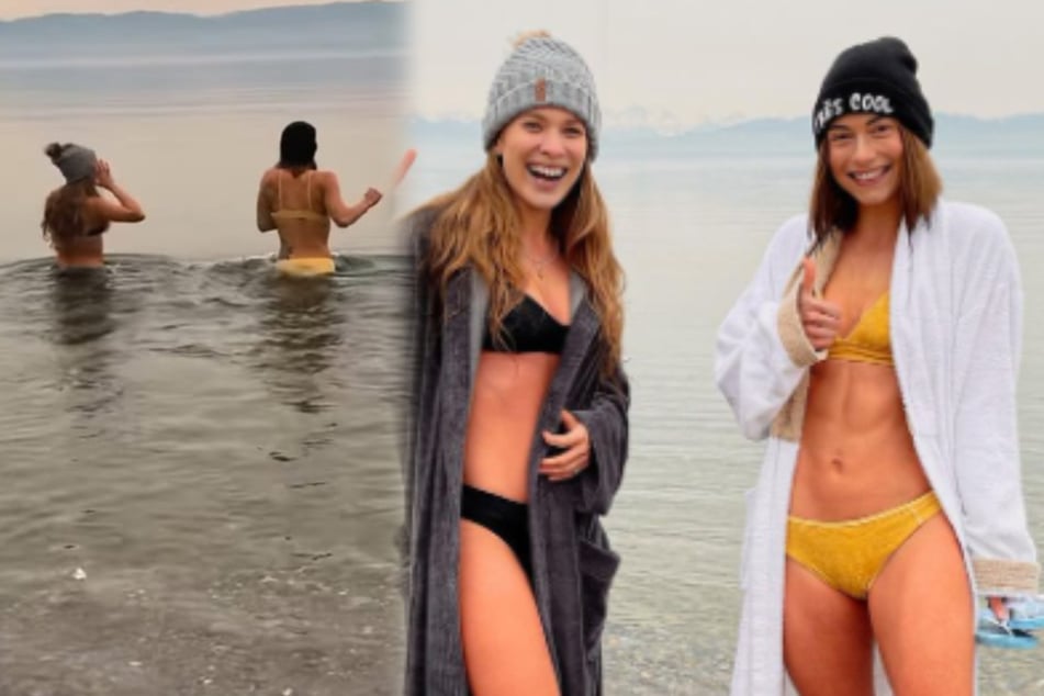 Mit knappem Bikini in die Kälte: Jennifer Lange geht Eisbaden