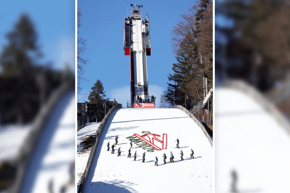 Die Skier rutschten die komplette Skiflugschanze samt Hang in Oberstdorf herunter.