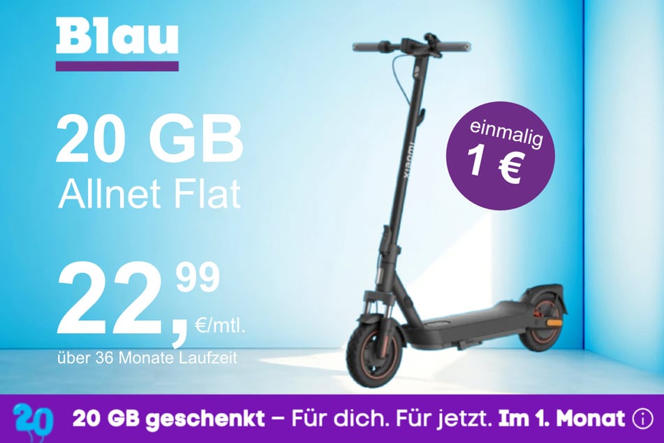 Der Xiaomi E-Scooter 5 Max im Blau Allnet M für einmalig 1 Euro.