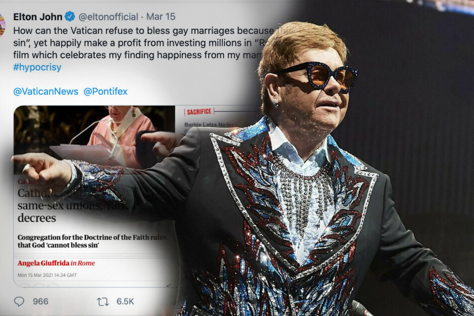 Elton John lashes out at Vatican's "hypocrisy" over gay marriage