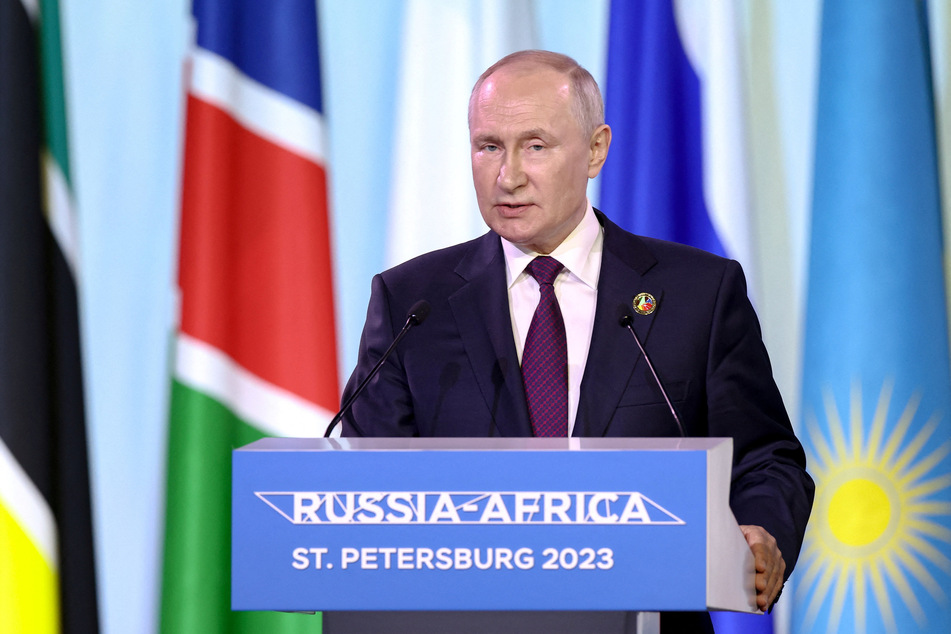 Russian President Vladimir Putin delivers a statement at a the final day of the Russia-Africa summit in St. Petersburg.