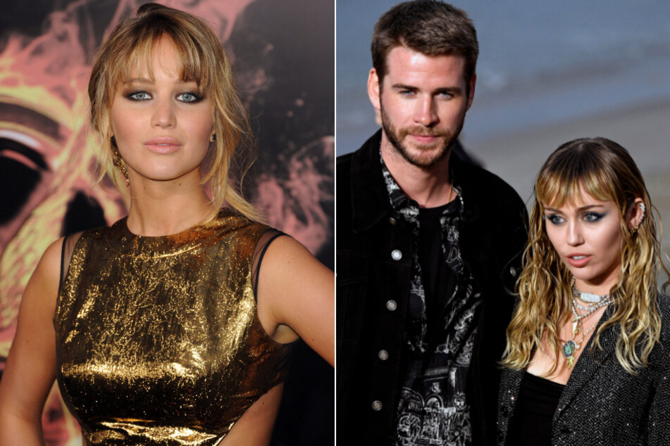 Jennifer Lawrence (l.) addressed the juicy rumors that she had an affair with co-star Liam Hemsworth while he was still with Miley Cyrus (r.).