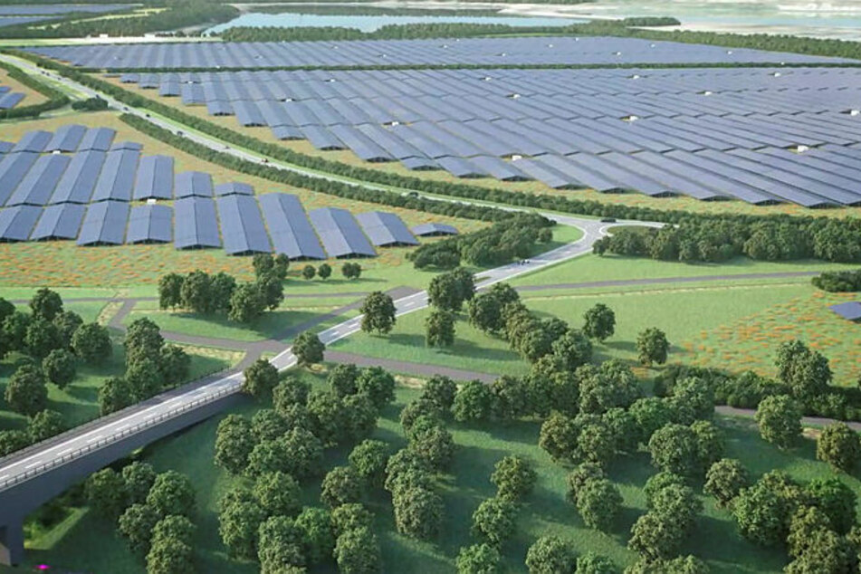 Vision: So soll der Riesen-Solarpark nächstes Jahr aussehen. Parallel dazu entstehen 130.000 Quadratmeter Hecken sowie circa 13 Kilometer Rad-, Reit- und Wanderwege - ein Beitrag zum Tourismus, so der Investor.