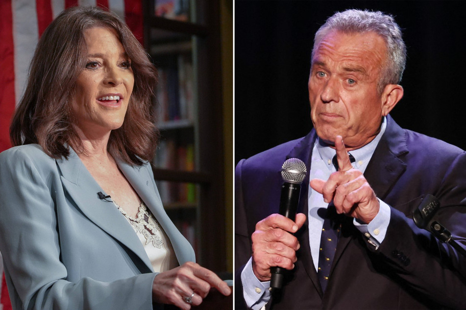 Democratic primary candidates Marianne Williamson (l.) and Robert F. Kennedy Jr. have also joined the UAW picket lines in Michigan.