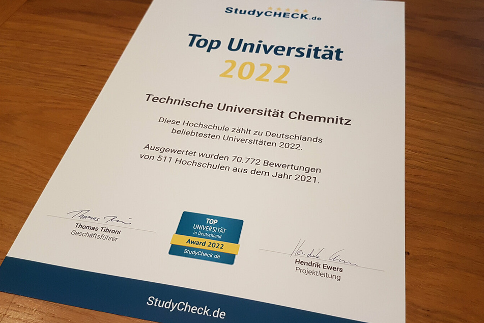 Die TU Chemnitz bekam für ihren Top-Platz ein Zertifikat.